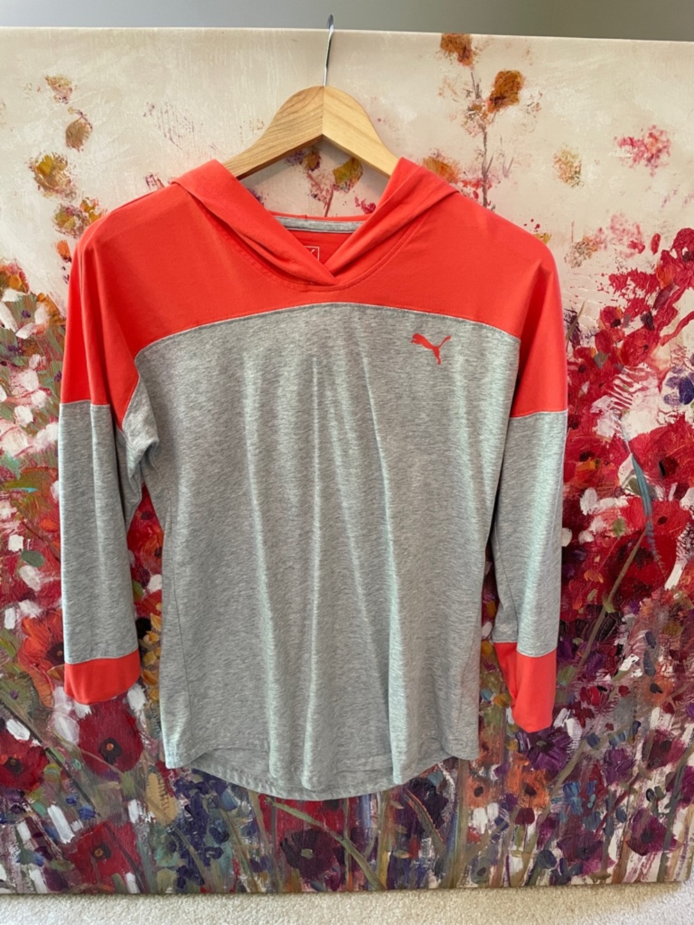 Puma Women’s Coral and Heather Gray Hooded Pullover